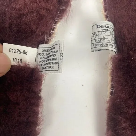 BEARPAW Women Moccasin Comfortable & Light-Weight Slipper/Shoe Size 7 Wool Wine - Picture 10 of 14